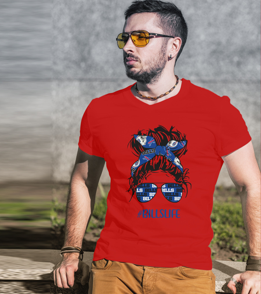 Buffalo Bills Billslife Messy Bun Headband Glasses Girl T-Shirt