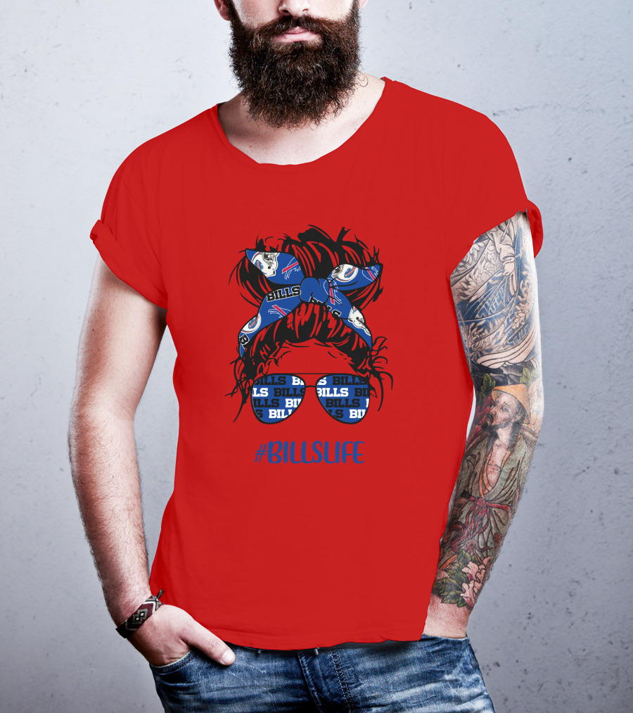 Buffalo Bills Billslife Messy Bun Headband Glasses Girl T-Shirt
