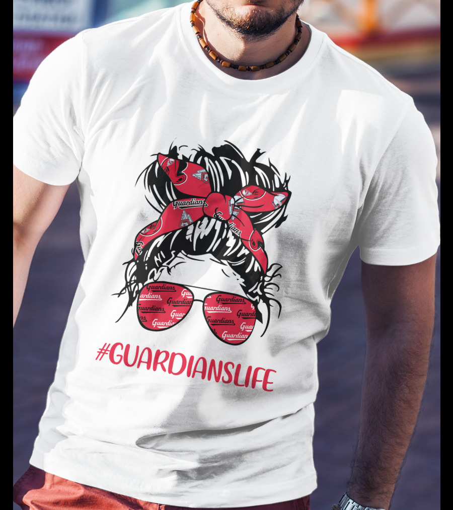 Cleveland Guardians Life Messy Bun Girl Headband Glasses #GuardiansLife T-Shirt