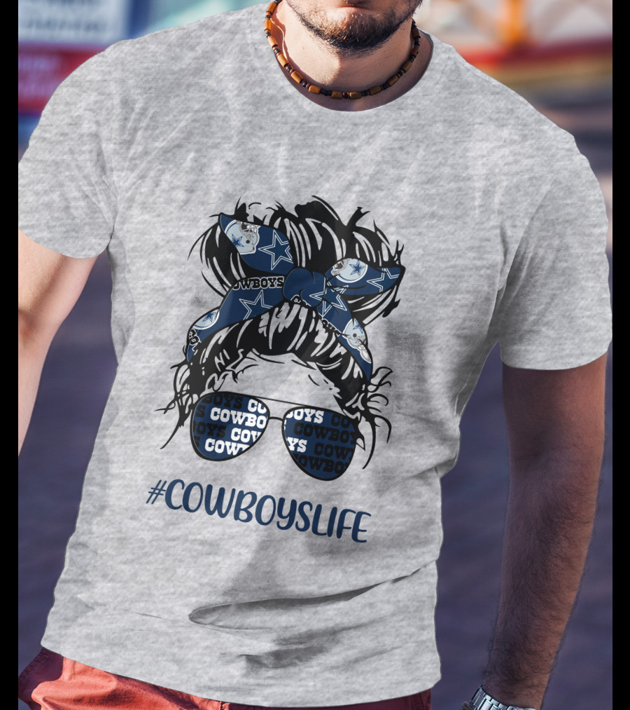 CowboysLife Messy Bun Girl Headband Glasses Dallas Cowboys T-Shirt