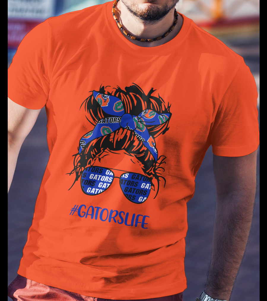 GATORS LIFE Messy Bun Girl With Gators Headband And Glasses T-Shirt