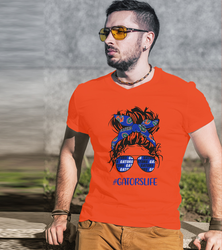 GATORS LIFE Messy Bun Girl With Gators Headband And Glasses T-Shirt
