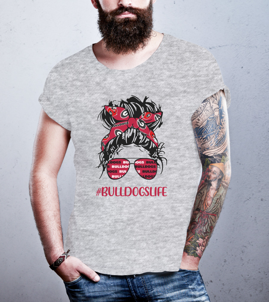 BULLDOGSLIFE Georgia Bulldogs Messy Bun Headband Glasses Girl T-Shirt