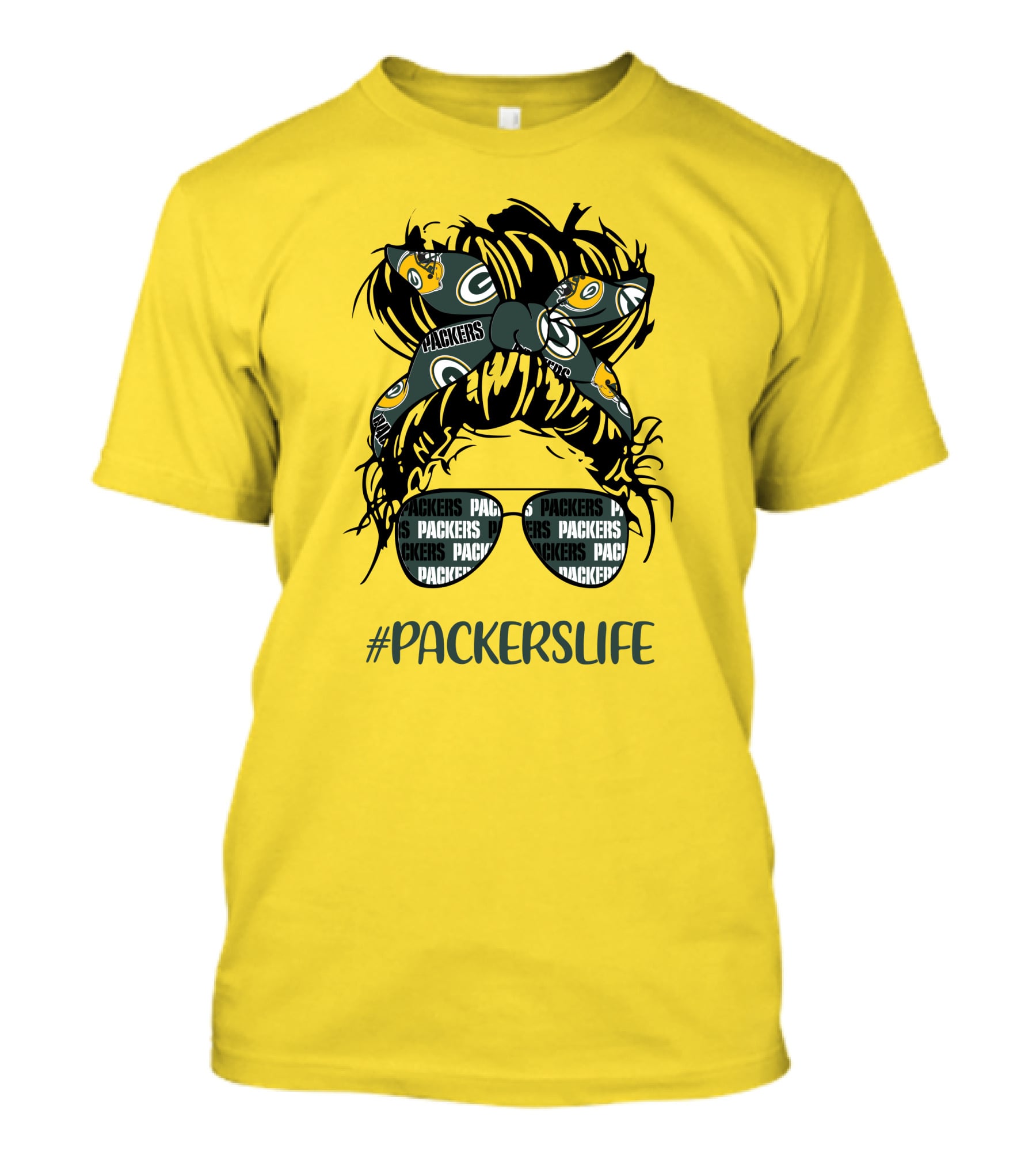 PACKERSLIFE Messy Bun Girl With Packers Headband And Glasses T-Shirt