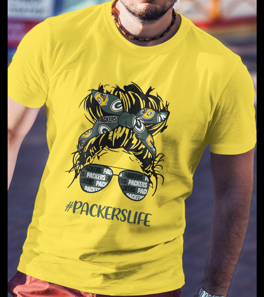 PACKERSLIFE Messy Bun Girl With Packers Headband And Glasses T-Shirt