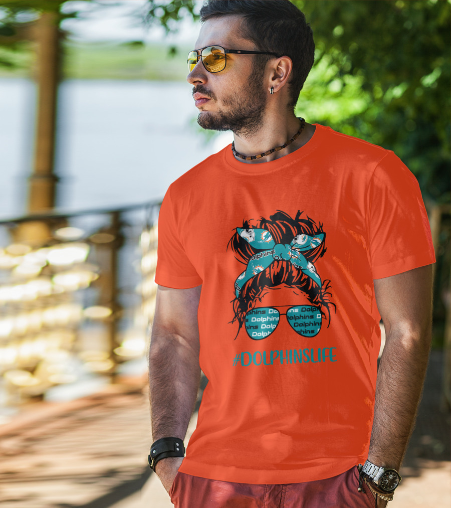Miami Dolphins Life Messy Bun Girl Headband Glasses #DolphinsLife T-Shirt