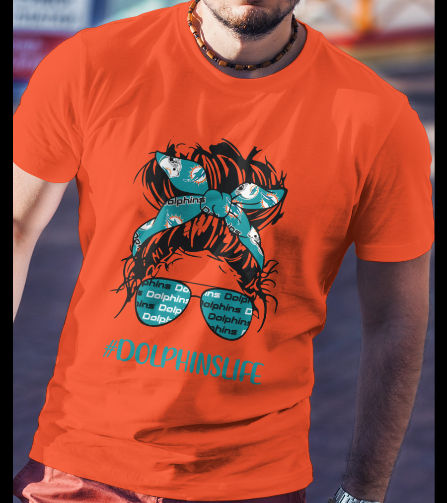 Miami Dolphins Life Messy Bun Girl Headband Glasses #DolphinsLife T-Shirt