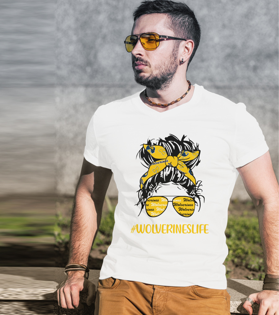 #Wolverineslife Messy Bun Girl With Headband And Glasses T-Shirt