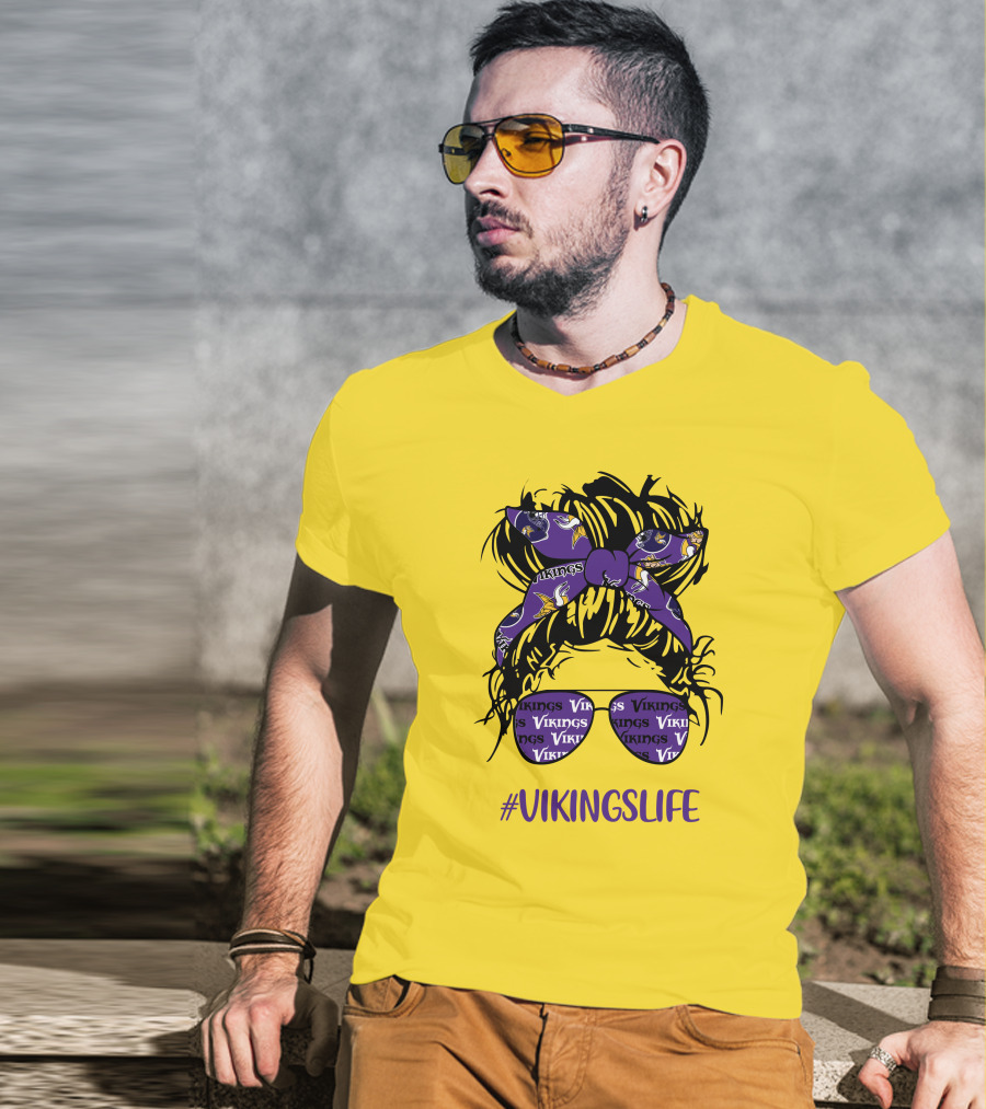 Vikings Life Messy Bun Girl Headband Glasses Minnesota Vikings T-Shirt