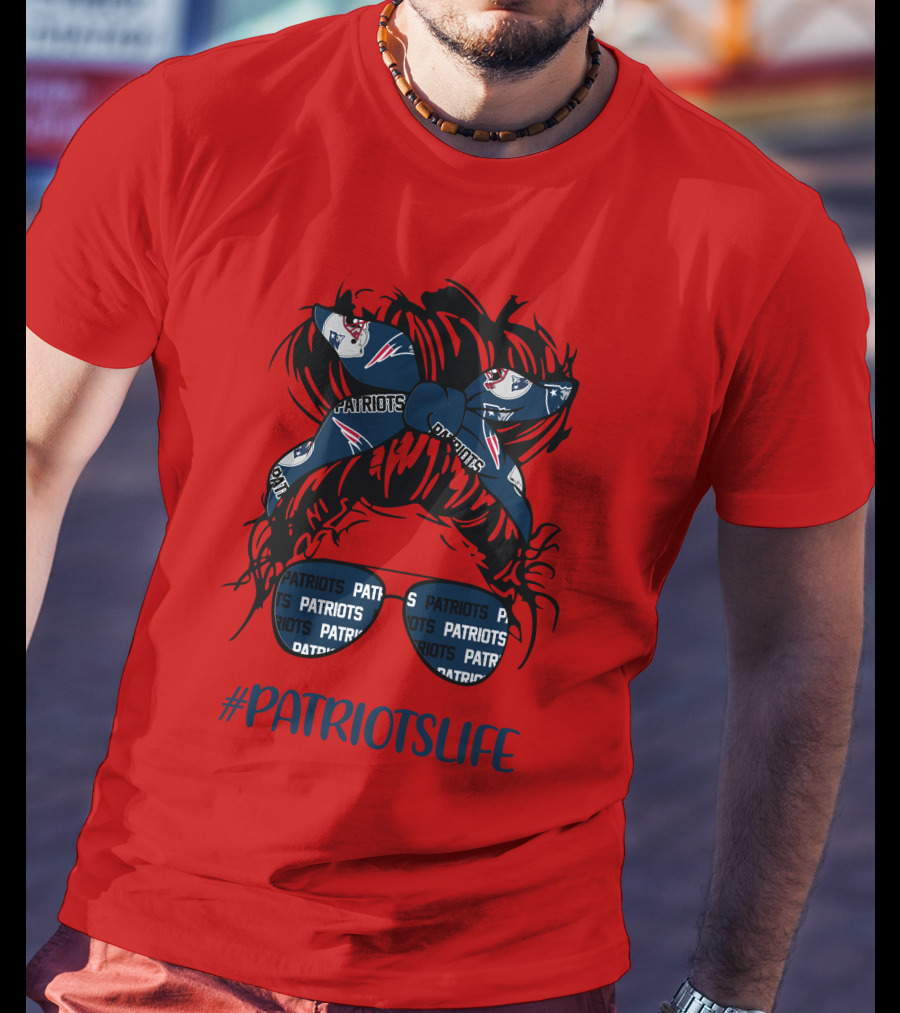PATRIOTSLIFE New England Patriots Messy Bun Girl Headband Glasses T-Shirt