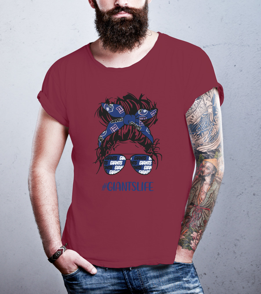 GIANTSLIFE Messy Bun Girl With New York Headband And Glasses T-Shirt