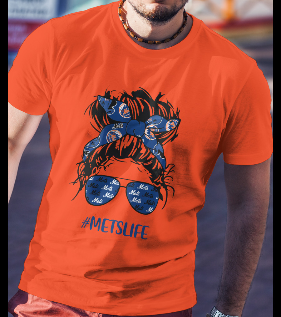 New York Mets Life Messy Bun Girl Headband Glasses #MetsLife T-Shirt