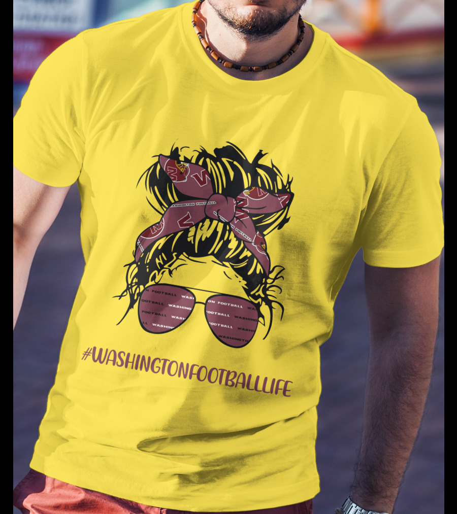 WashingtonFootballLife Messy Bun Girl With Team Headband And Glasses T-Shirt