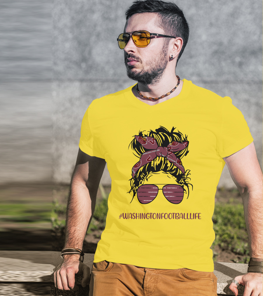 WashingtonFootballLife Messy Bun Girl With Team Headband And Glasses T-Shirt