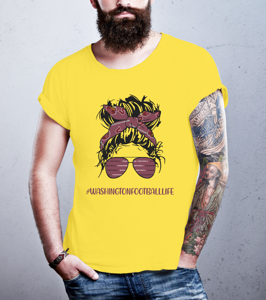 WashingtonFootballLife Messy Bun Girl With Team Headband And Glasses T-Shirt