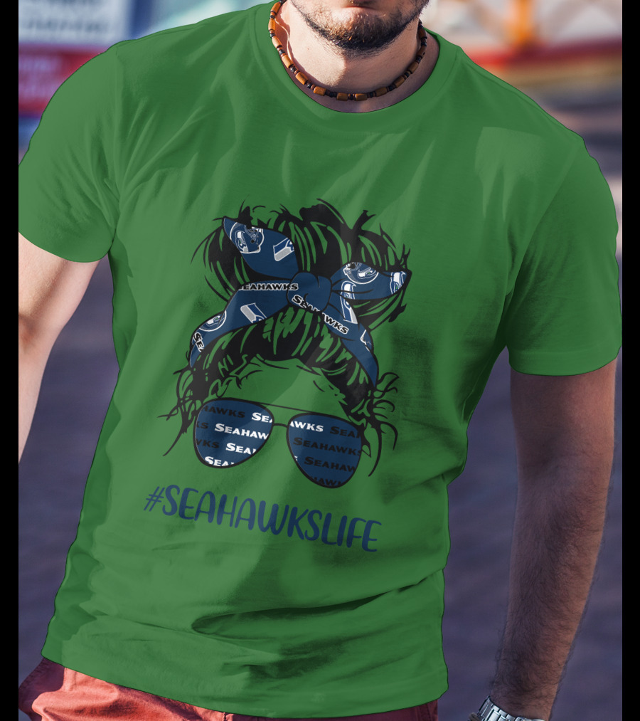 SEAHawksLife Messy Bun Girl With Headband And Glasses T-Shirt