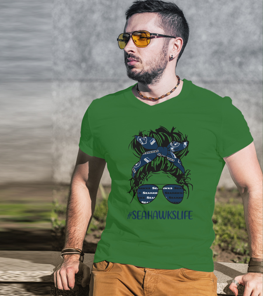 SEAHawksLife Messy Bun Girl With Headband And Glasses T-Shirt
