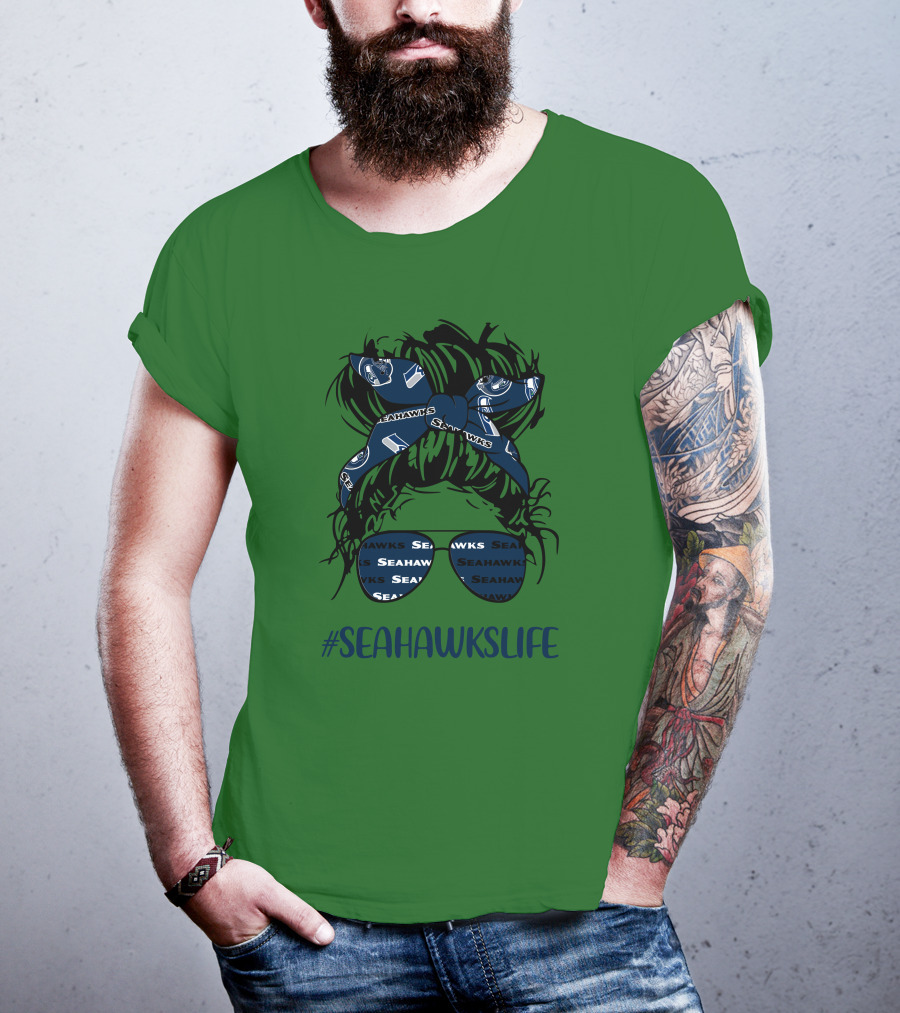 SEAHawksLife Messy Bun Girl With Headband And Glasses T-Shirt