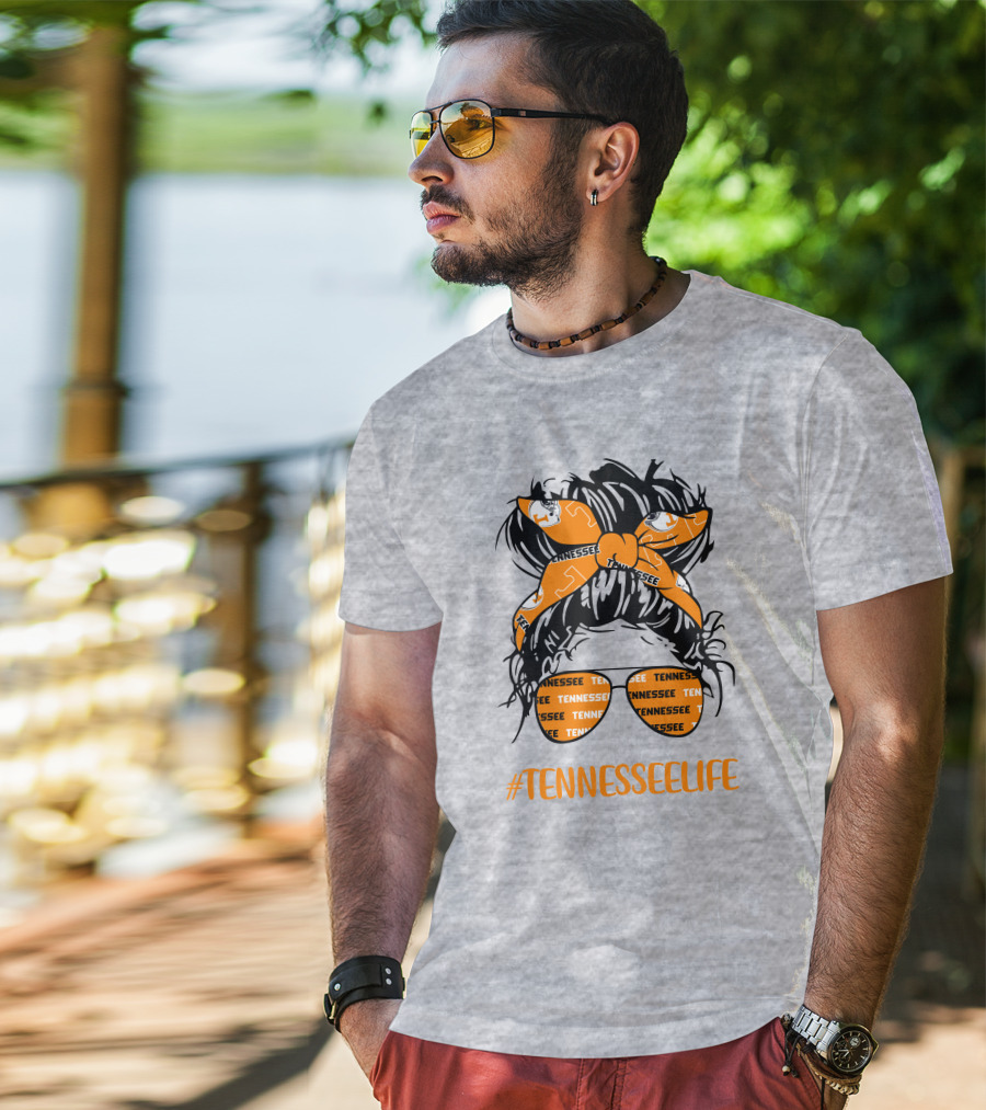 TennesseeLife Tennessee Volunteers Messy Bun Girl Headband Glasses T-Shirt