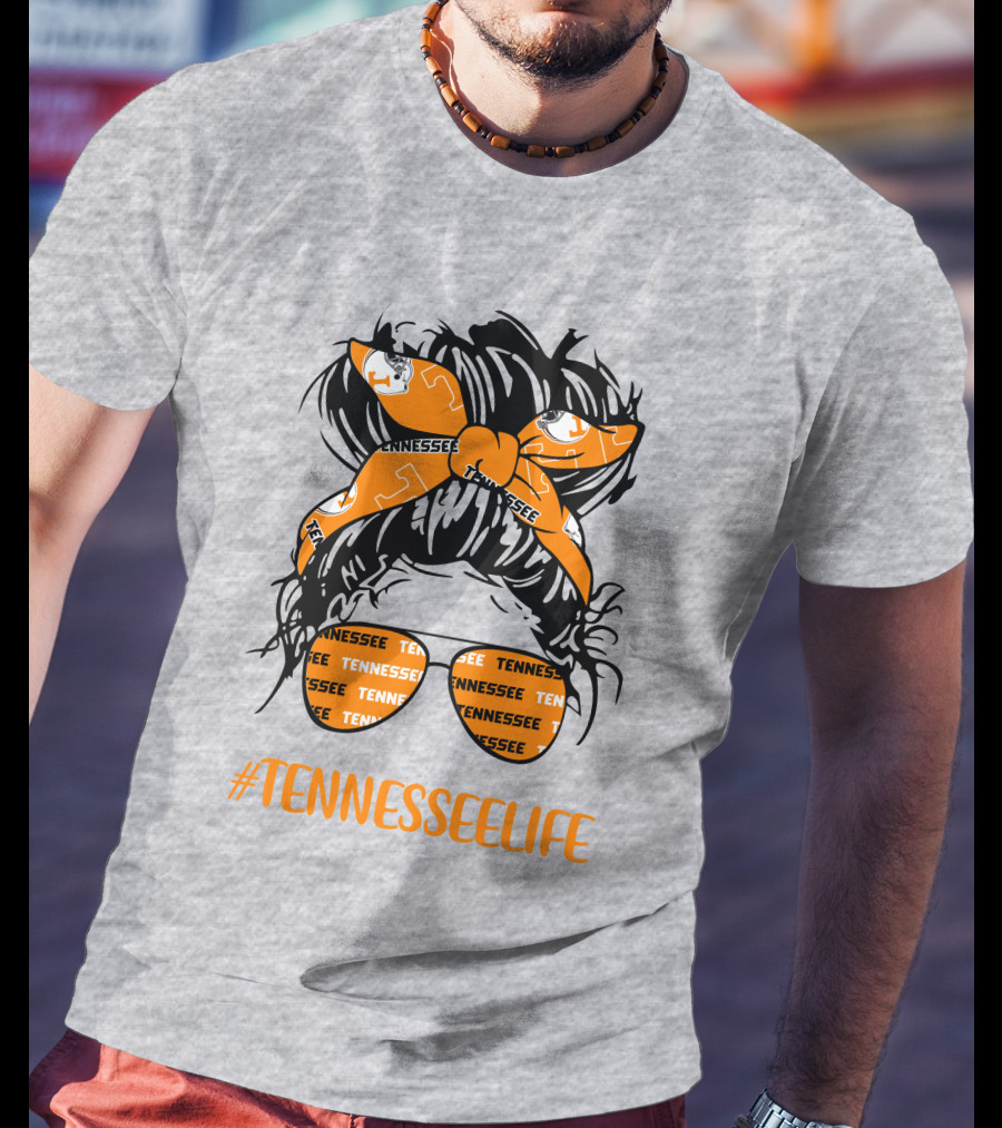 TennesseeLife Tennessee Volunteers Messy Bun Girl Headband Glasses T-Shirt
