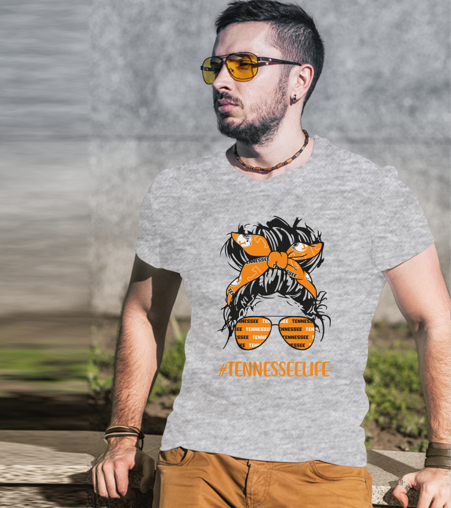 TennesseeLife Tennessee Volunteers Messy Bun Girl Headband Glasses T-Shirt