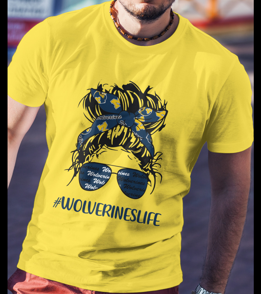Michigan Wolverines Life Messy Bun Girl Headband Glasses Wolverines T-Shirt