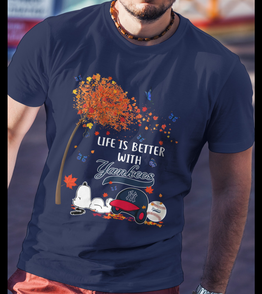 Life Is Better With Yankees Autumn Vibes Snoopy Baseball T-Shirt