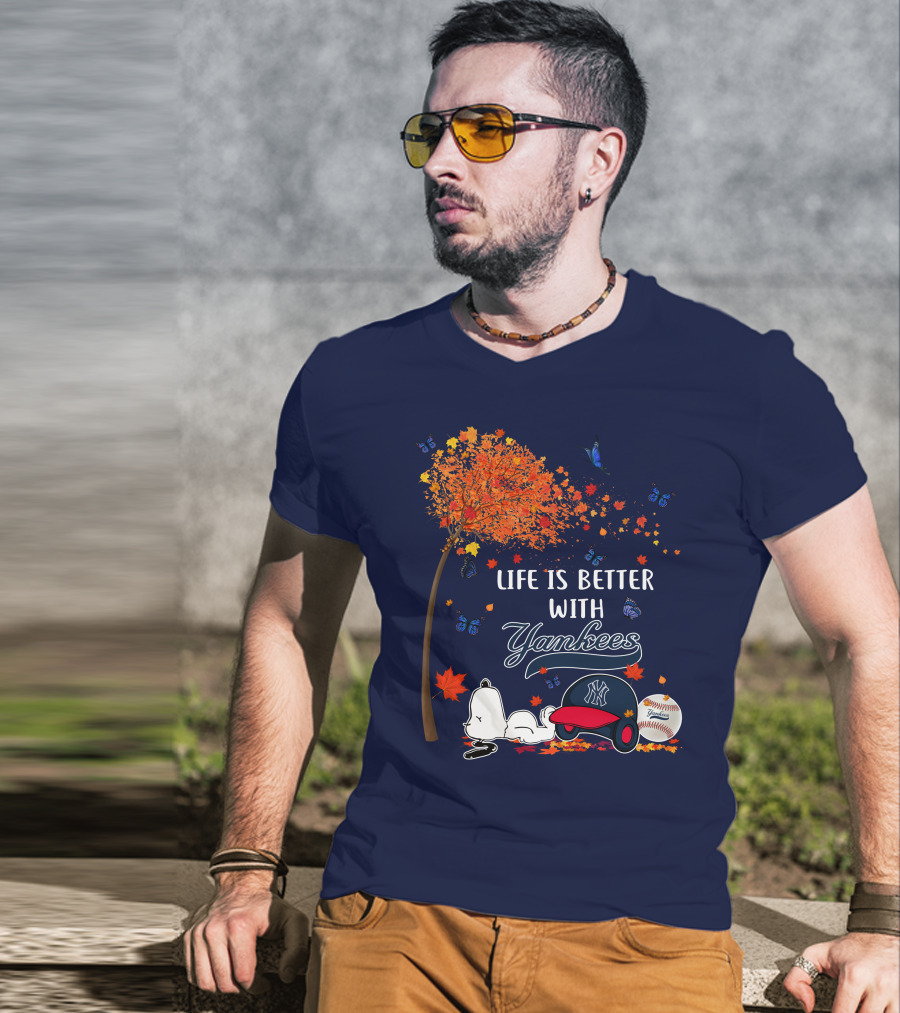 Life Is Better With Yankees Autumn Vibes Snoopy Baseball T-Shirt