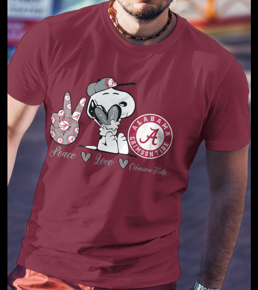 Peace Love Alabama Crimson Tide Snoopy Football Fan Gear T-Shirt