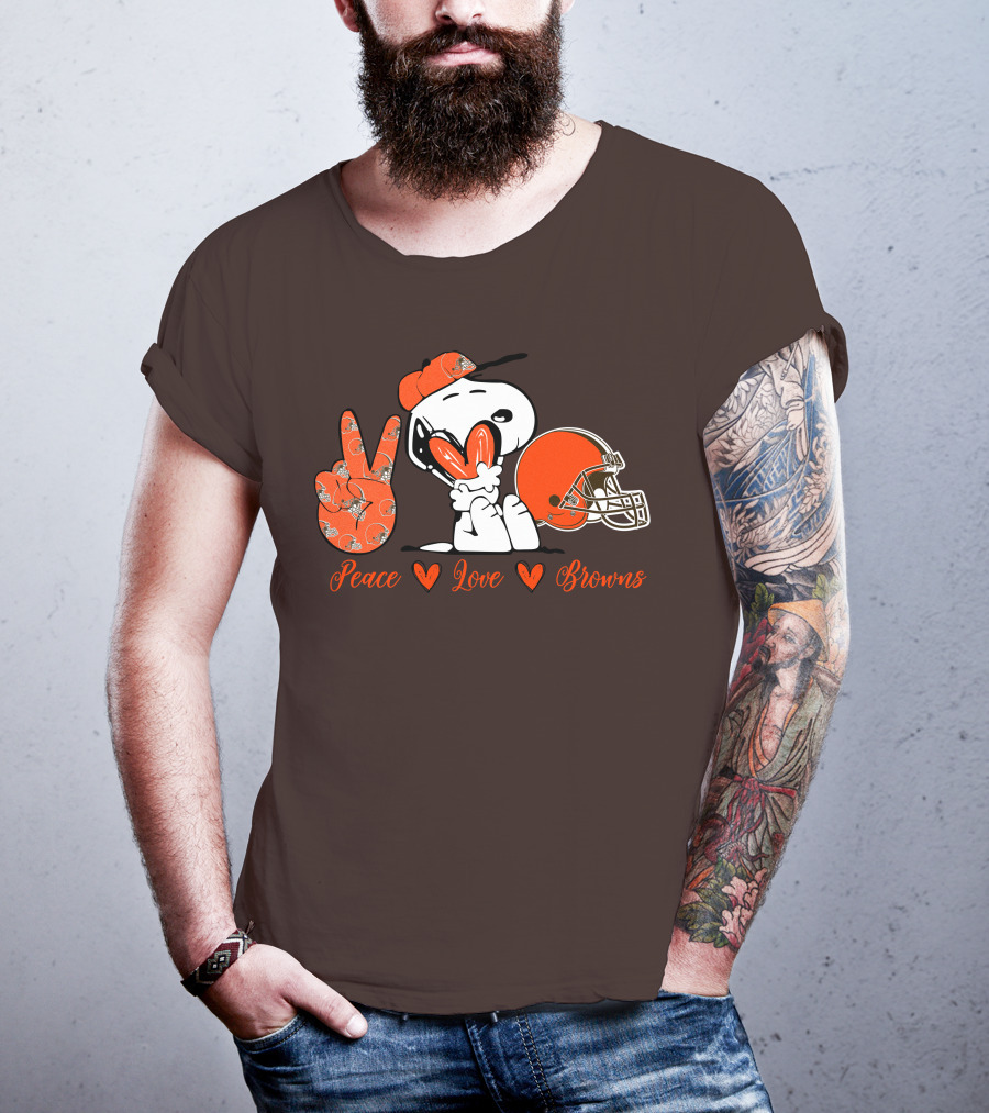 Peace Love Browns Snoopy Cleveland Browns Helmet T-Shirt