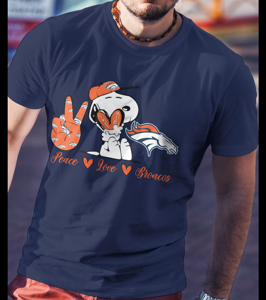 Peace Love Denver Broncos Snoopy Embrace T-Shirt
