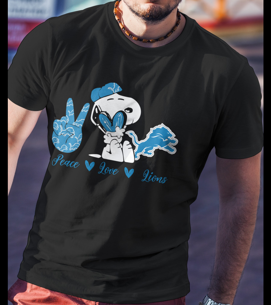 Snoopy Peace Love Lions Detroit Football Team T-Shirt