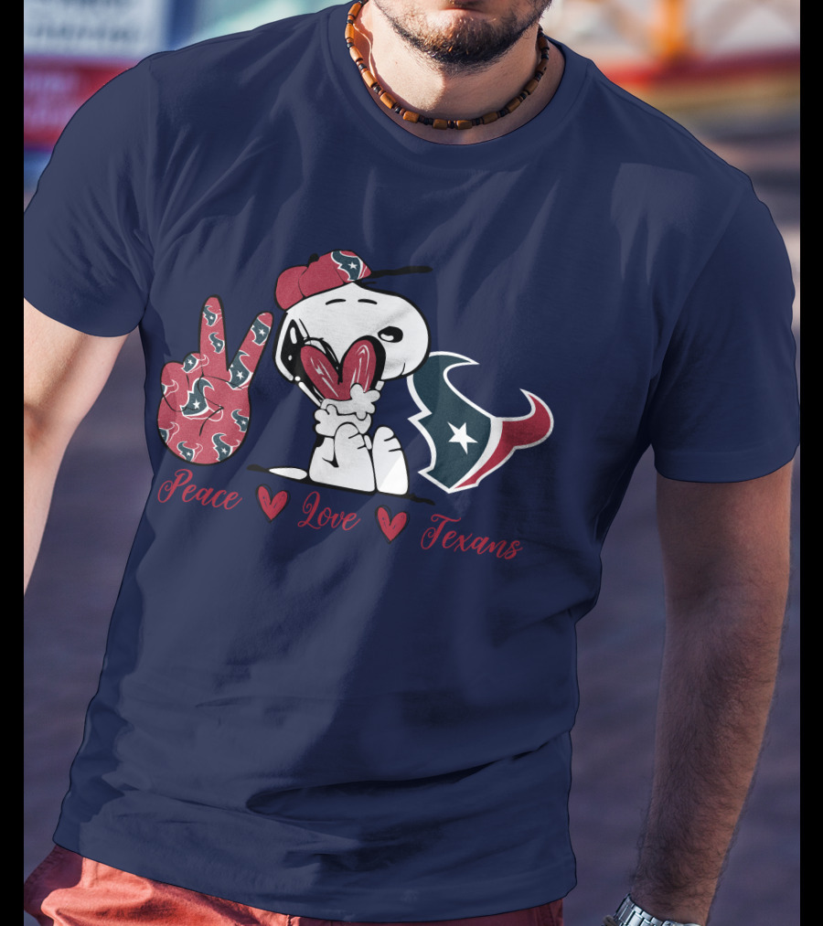 Snoopy Peace Love Houston Texans Football Fan T-Shirt