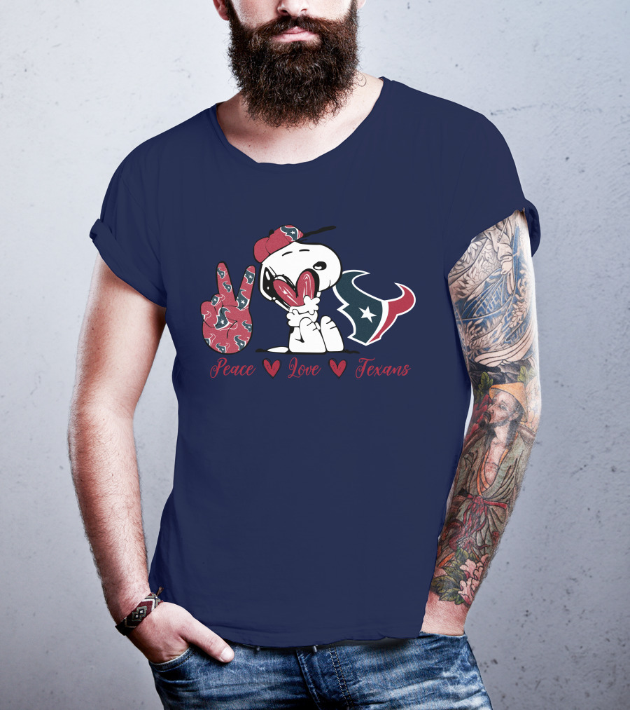 Snoopy Peace Love Houston Texans Football Fan T-Shirt
