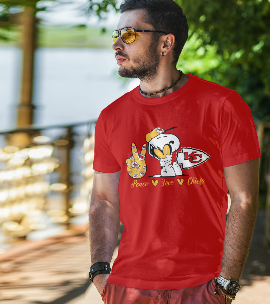 Peace Love Kansas City Chiefs Snoopy Nfl Emojis T-Shirt
