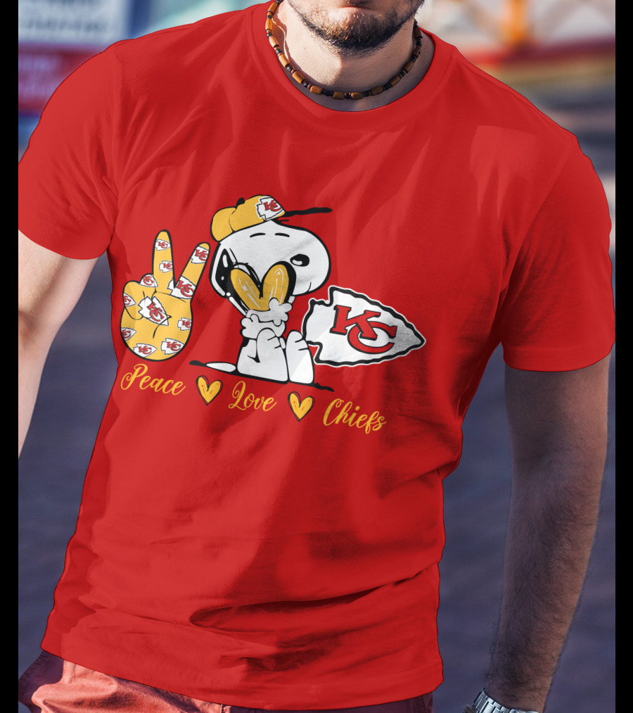 Peace Love Kansas City Chiefs Snoopy Nfl Emojis T-Shirt