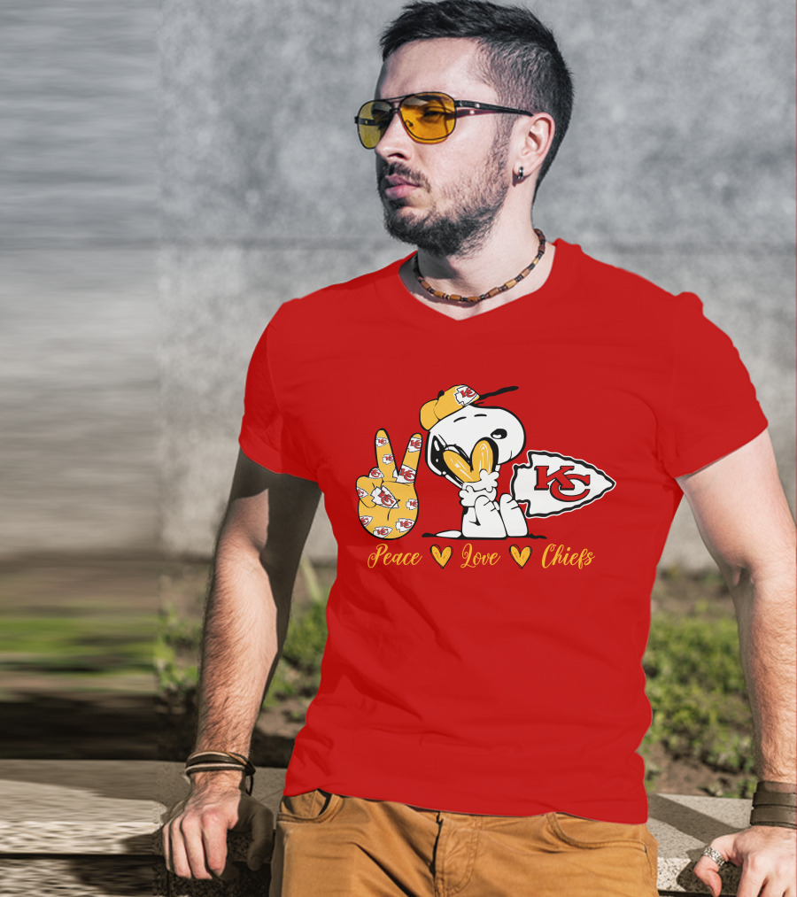 Peace Love Kansas City Chiefs Snoopy Nfl Emojis T-Shirt