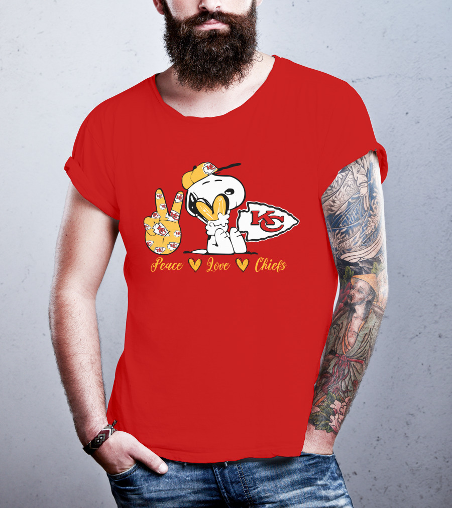 Peace Love Kansas City Chiefs Snoopy Nfl Emojis T-Shirt
