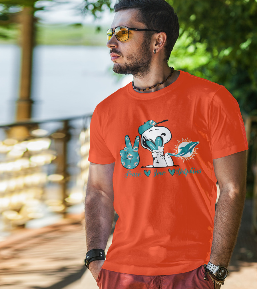 Peace Love Miami Dolphins Snoopy Fan T-Shirt