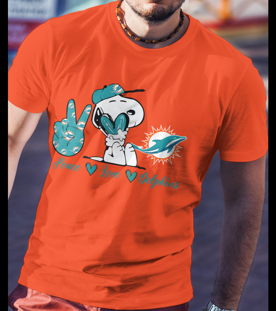 Peace Love Miami Dolphins Snoopy Fan T-Shirt
