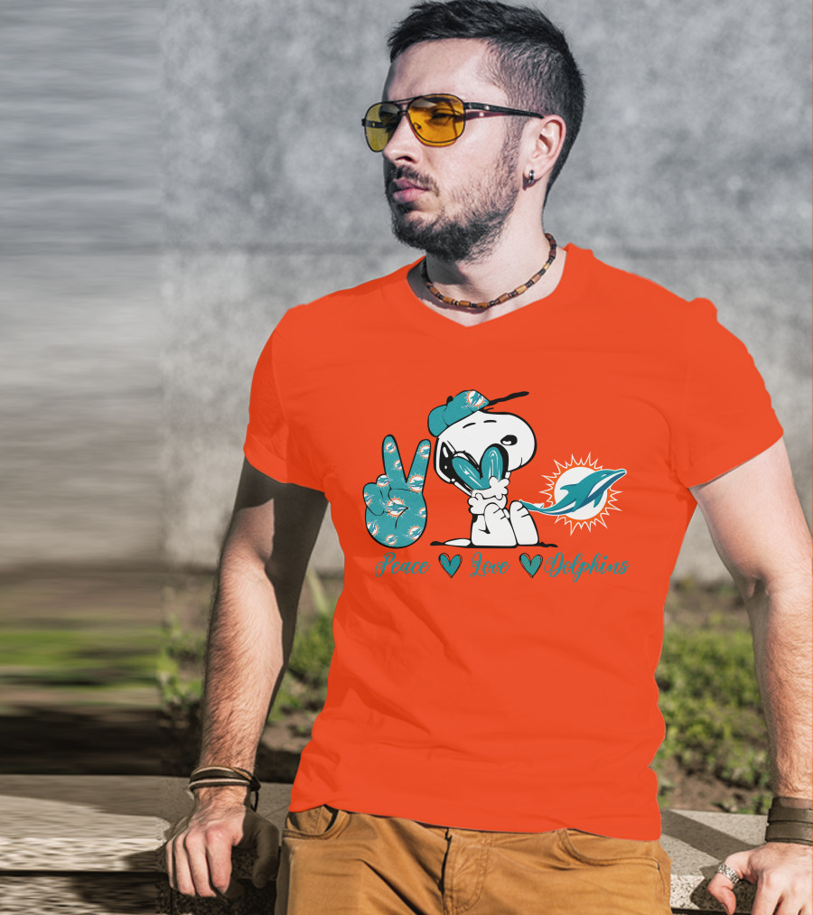 Peace Love Miami Dolphins Snoopy Fan T-Shirt