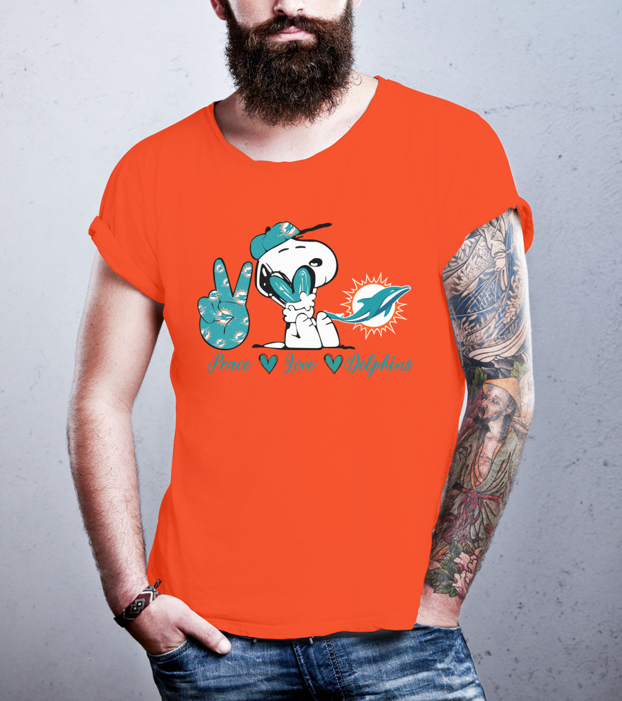 Peace Love Miami Dolphins Snoopy Fan T-Shirt