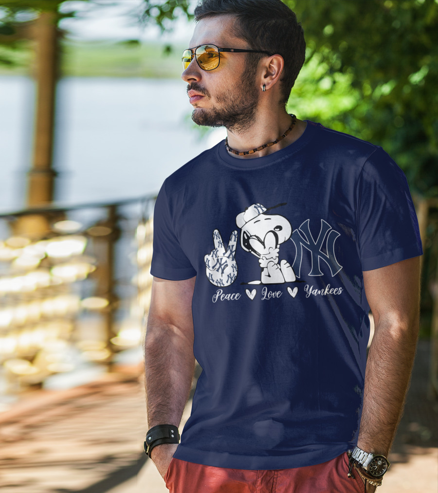 Peace Love Yankees Snoopy Ny Yankees T-Shirt