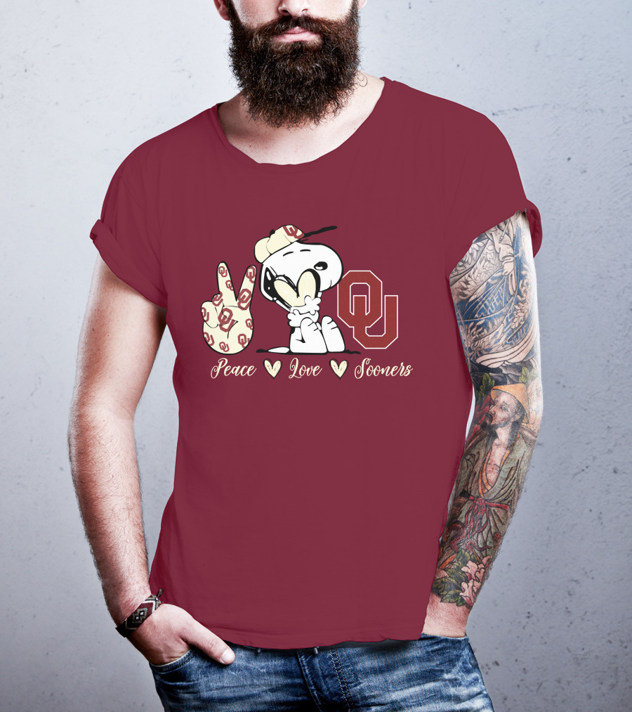 Peace Love Oklahoma Sooners Snoopy Ou T-Shirt