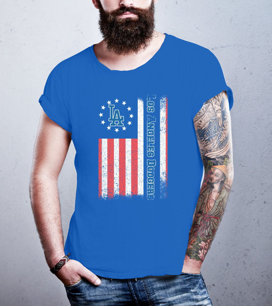 Los Angeles Dodgers American Flag La Logo Patriotic Stars And Stripes T-Shirt