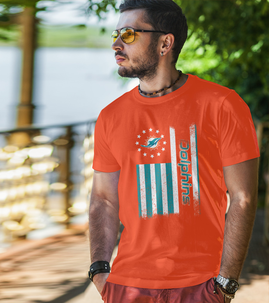 Miami Dolphins American Flag Dolphins Logo Stars T-Shirt