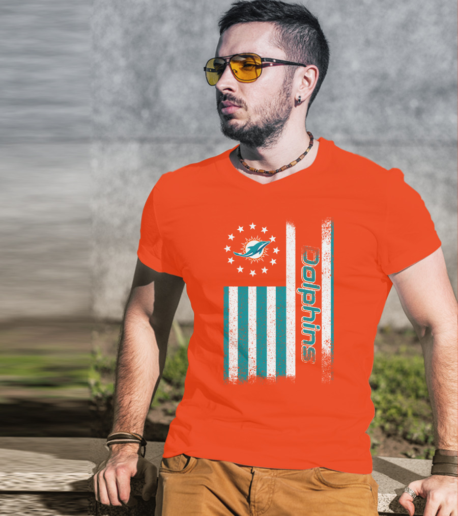 Miami Dolphins American Flag Dolphins Logo Stars T-Shirt