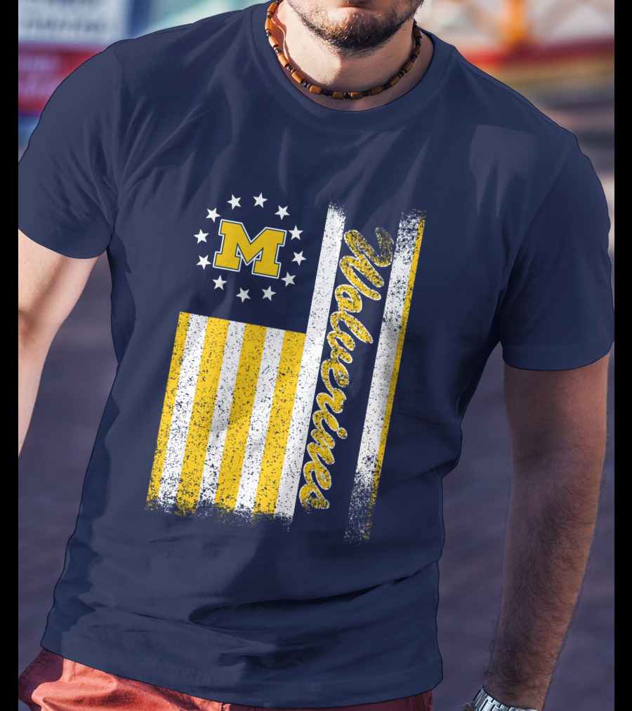 Michigan Wolverines M Logo American Flag Stars Stripes Edition T-Shirt