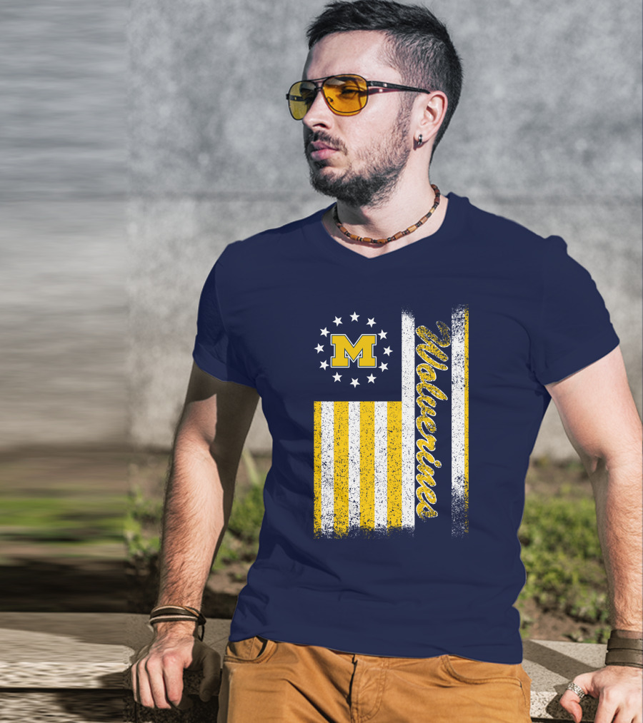 Michigan Wolverines M Logo American Flag Stars Stripes Edition T-Shirt