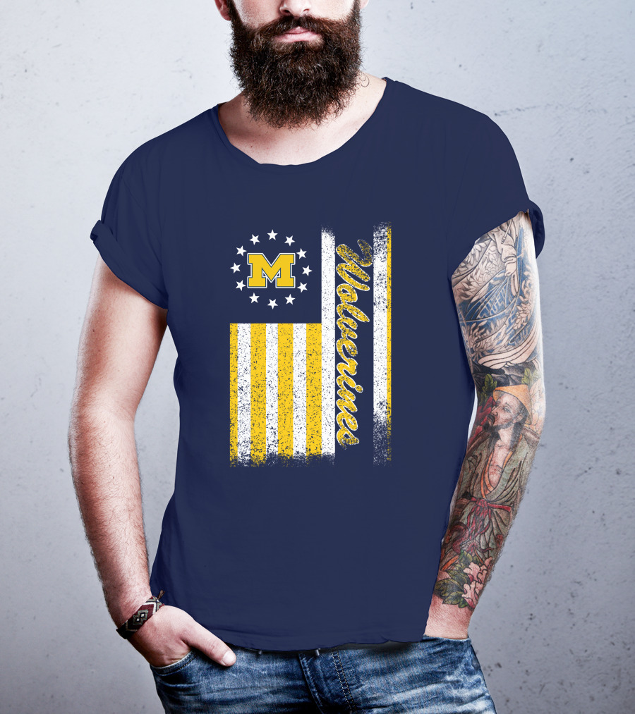 Michigan Wolverines M Logo American Flag Stars Stripes Edition T-Shirt